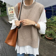 Зимние взрывы Круглый Вырез Свободный свитер жилет Женский Повседневный простой жилет теплый без рукавов вязанная Облегающая майка несимметричная