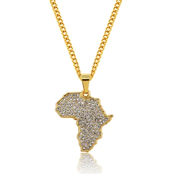 

CH-951 Irregular Africa Map Shaped AAA Zirconia Pendant Necklaces Inlay Rhinestone Map Charm Necklaces For Women Men Jewelry