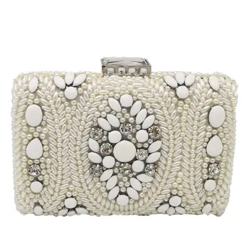 

Women Pearl Clutches Crossbody Purse Evening Bags Chain Strap for Wedding Prom Banquet Ldeal Gift Beaded White Clutch