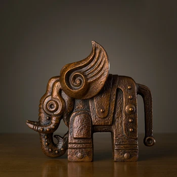 

7.28 inches Works of Han Meilin Elephant Art Deco Pure Brass Statue Animal decorate sculpture Decoration Home Furnishings Gift