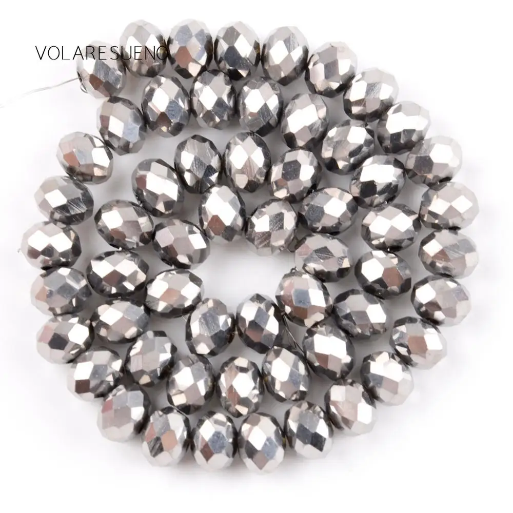 

Faceted Plant AB Rondelle Silver Austrian Crystal Glass Loose Beads 15” Pick 4-12mm Spacer Beads For Necklace Jewelry Making