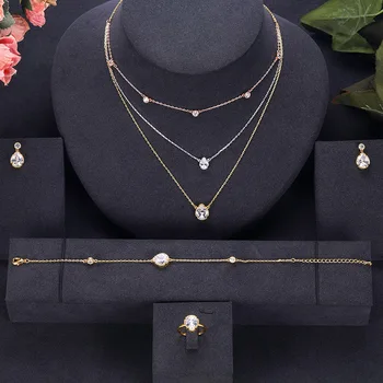 

jankelly Hotsale African 4pcs Bridal Jewelry Sets New Fashion Dubai Jewelry Set For Women Wedding Party Accessories Design