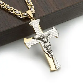 

Vintage Cross Pendant Necklace Stainless Steel Byzantine Chain New Design Jesus Cross Pendant Choker Men Women Necklace