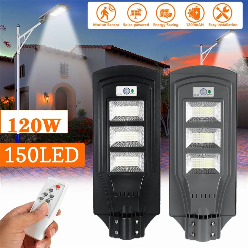 

LED Solar Street Light 120W LED Solar Lamp Light Indicator with Motion Timing Lamp+Remote Waterproof for Plaza Garden Yard