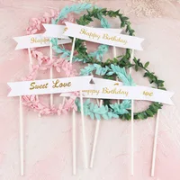 2pcs Flowers Happy Birthday Cake Topper Garland Cute Sweet Love Cupcake Topper For Wedding Gilrs Kids Birthday Cake Decorations