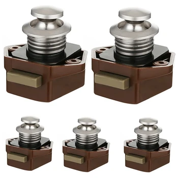 

5 Pack Push Button Latch Lock 17-25mm Catch Door Knobs Brown for Cabinet Cupboard Door Knob Boat Horsebox Camper Van