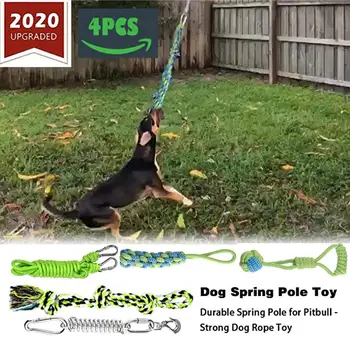 

Spring Pole Dog Rope Toys With 1 Big Spring Pole Kit 4pcs Strong Dog Rope Toys Outdoor Hanging Tug Rope For Medium Large Dogs