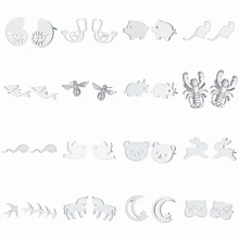 Крошечные серебряные золотые женские серьги для девочек детские ювелирные изделия кролик лошадь птица медведь кошка пчела серьги-гвоздики с животными дешевый подарок