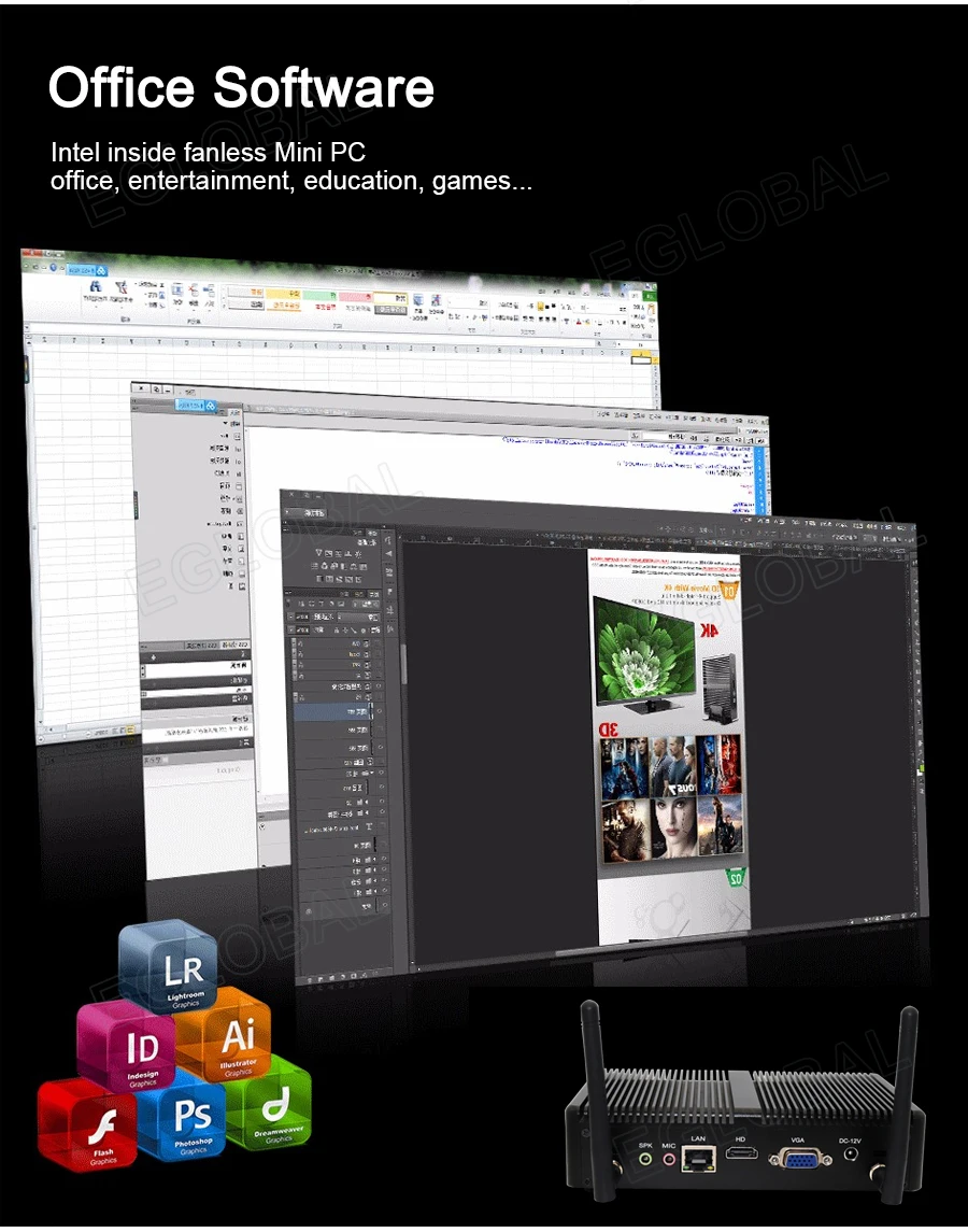 Процессор EGlobal fanless Мини ПК I3 I5 I7 linux intel Celeron N3050 2 Гб Оперативная память 16 Гб SSD 4* USB 3,0 300 м WI-FI VGA+ HDMI ПК Портативный мини-ПК