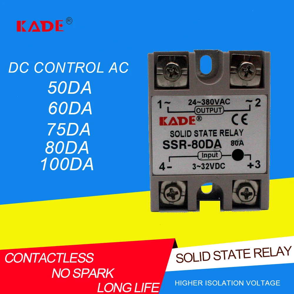 Однофазное твердотельное реле SSR-50DA / 60da/75DA/80DA/100DA с пластиковым пылезащитным