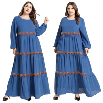 

Dubai Women Muslim Long Sleeve Maxi Dress Casual Loose Pleated Islamic Vintage Kaftan Dubai Ramadan Robe Clothing Dresses Arab