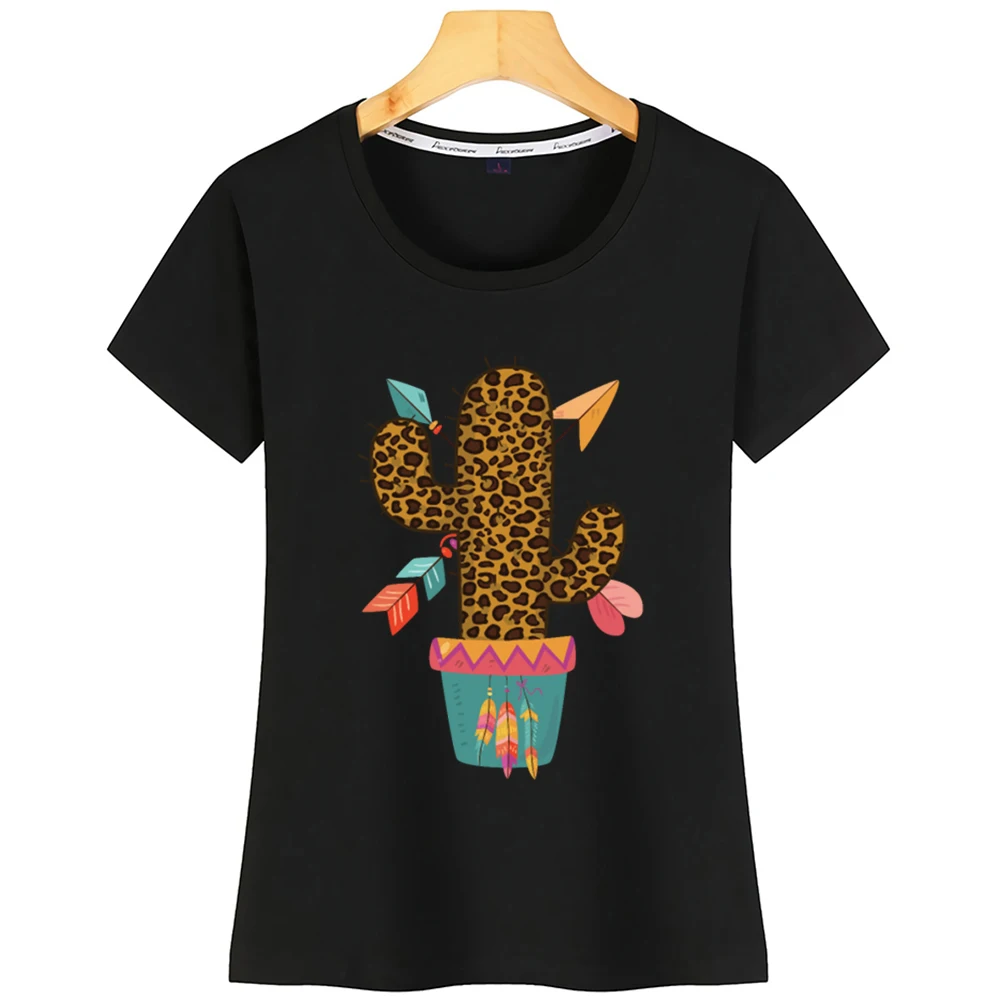 Топы футболка Женская милая леопардовая кактус Boho шикарная красочная ретро