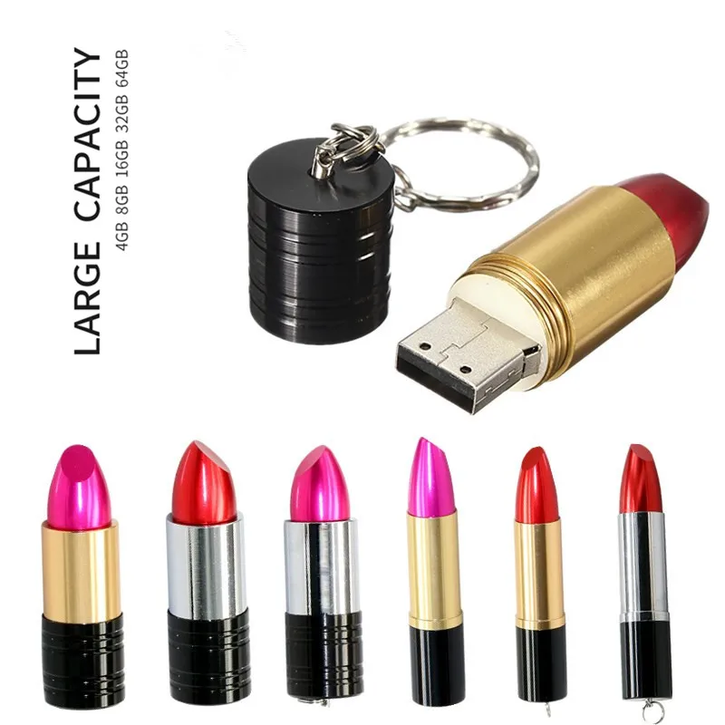 USB Flash Drive Memory Sticks 128GB 64GB 32GB Keychain Metal Lipstick Gift Fleshka Usb Pendrive Pen Drive 16GB 8GB 4GB