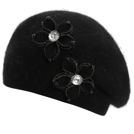 HT2736 береты шапка из кроличьего меха женская цветочная осенне-зимняя шапка женская винтажная французская шляпа берет женский берет Ретро художник шляпа - Цвет: Черный
