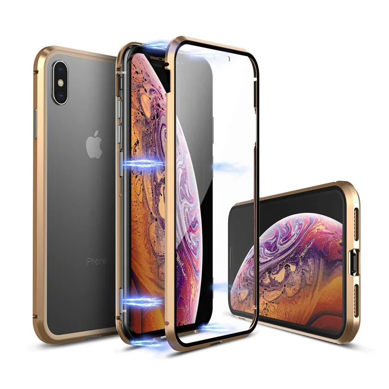 Магнитный металлический стеклянный чехол для iPhone XS Max XR X 8 7 6s 6 Plus двухсторонний из