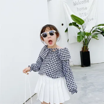 

2020 Korea style baby girls plaid shirt fashion spring kids blouse 3-8t