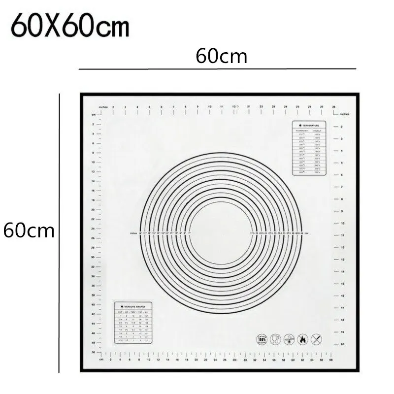 60x60cm black Силиконовый коврик для выпечки с накипью раскатки теста коврик для замеса теста антипригарная Кондитерская печь лайнер формы для выпечки 60*40/40*30 см - Цвет: 60x60cm black