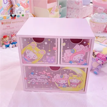 

My Melody Anime Sailor Moon Tsukino Usagi Model Figure Wooden Desktop Storage Box Makeup Organizer Girls Birthday Gift