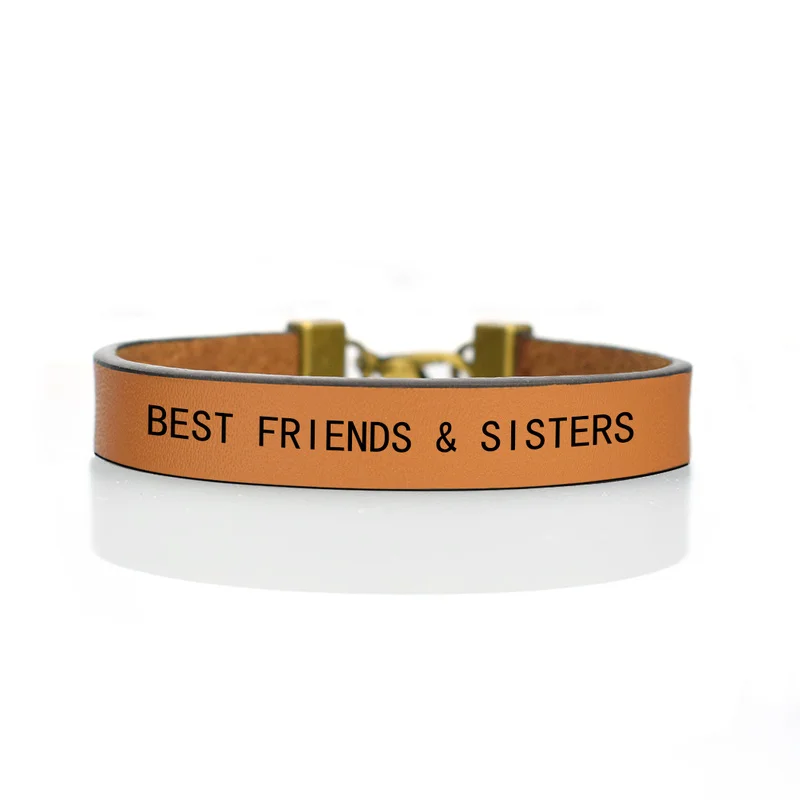 Best Friends & Sisters Vintage Leather Engraved Bracelets BFF Birthday Gift Idea For her Friendship Gift For Soul Sister