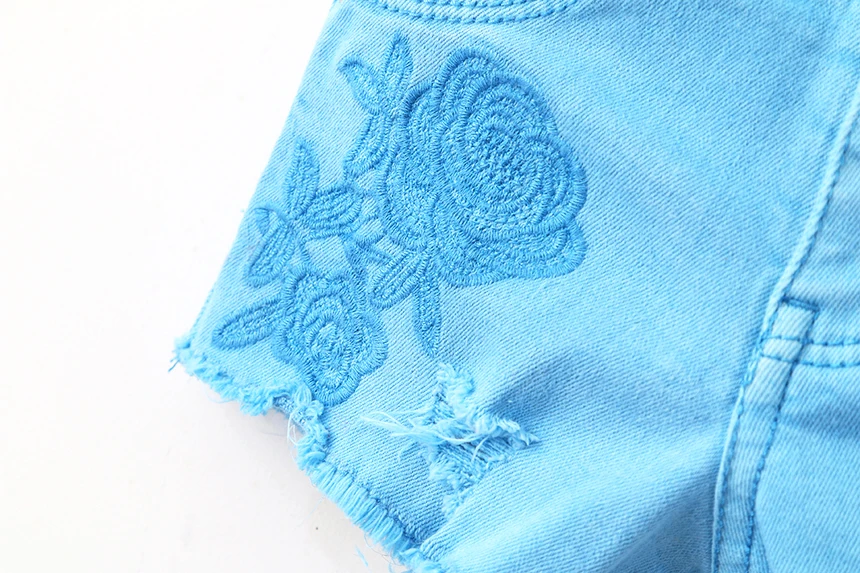 Летние Шорты для девочек джинсовые шорты для малышей однотонные синие и красные однотонные с аппликацией и цветочным узором; повседневная детская одежда в стиле «лолита»