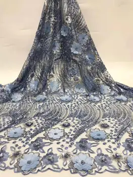 

Three-dimensional multi-flower embroidery sequins decorated French mesh African lace fabric sequins Nigeria lace atmosphere dres