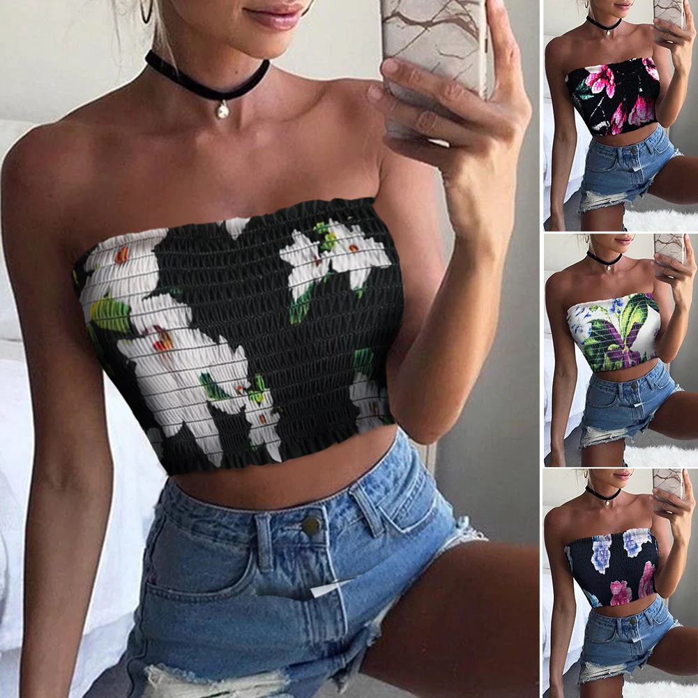 Women Sexy Sleeveless Beach Fashion Off Shoulder Slim Fit Summer Printed Crop Top