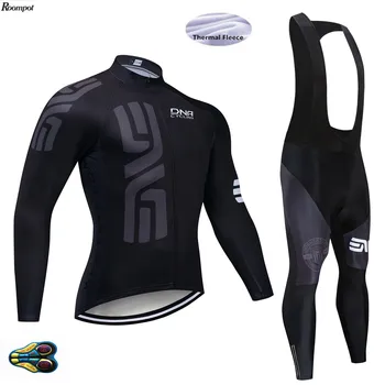 

TEAM Winter 2020 BLACK Thermal Fleece Cycling Jersey Bike Pants Set Mens 20D Pads Ropa Ciclismo Cycling Wear Maillot Culotte