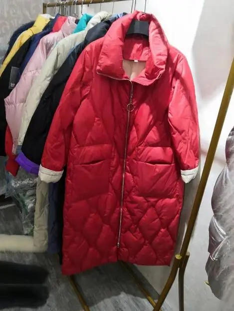 Зимняя женская куртка,, женский теплый ультра-светильник, белый утиный пух, куртка для женщин, свободный длинный пуховик, парка, ветрозащитный женский пуховик - Цвет: red