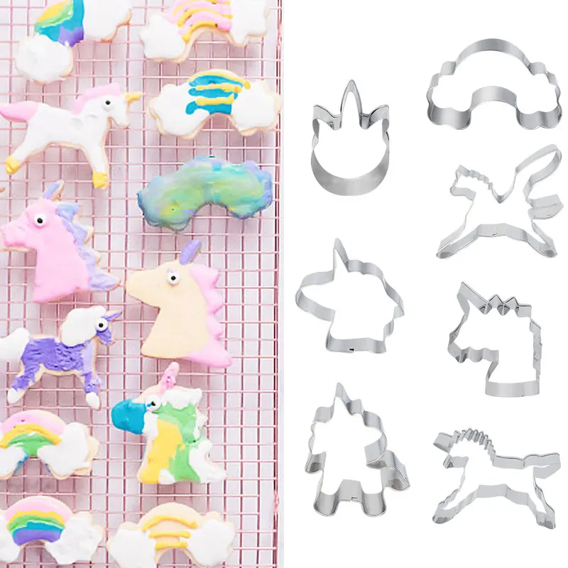New Stainless Steel Biscuit Mould Unicorn Shape 3D Cartoon Mold Cookie Embossing Mould Sugarcraft Dessert Baking Supplies
