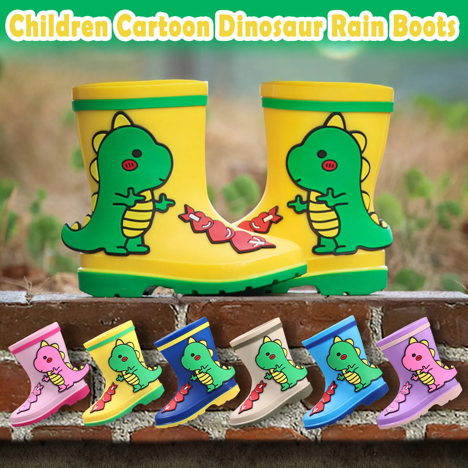 #50 Children Infants Baby Boys Girls Cartoon Waterproof Dinosaur Rain Boots Shoes Baby Girl Shoes Boots Female Women Shoes