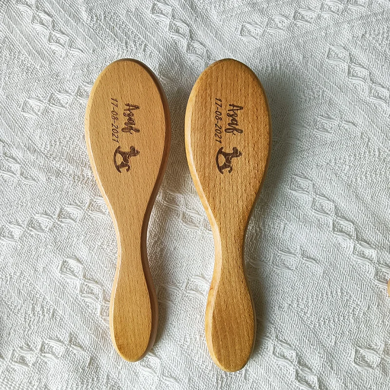 Peine de baño personalizado para niña, cepillo de pelo para el cuidado del bebé, peine de madera de lana Natural pura, masajeador para recién nacido, regalo DIY