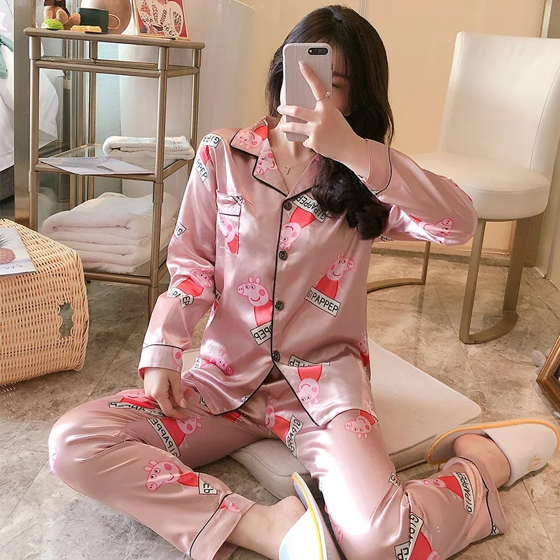 

Viscose Pajamas Women's Plus-sized 200 Long Sleeve Imitated Silk Fabric Spring And Autumn Viscose Silk Loose-Fit Homewear Set Wo
