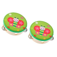 Tambourine Toy Animals Small Tambourine Drum for Kids Wood Tambourines Drum Bell Toy Set of 2