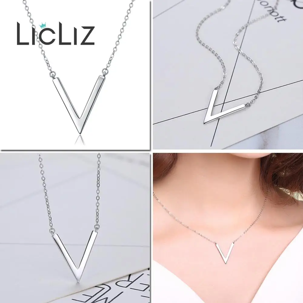 Link Chain V Pendant Necklace For Women 