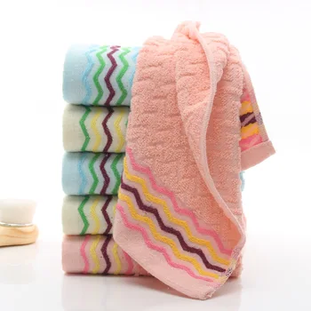 

Hot Sale Cotton Hand Towel Plain Jacquard Dyed Hand Towel Wave Stripe Hand Towel