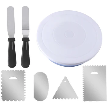 

7pcs Cooking Rotating Stand Revolving Cake Decorating Turntable Stainless Steel Baking Banquets Icing Spatula Kitchen Easy Clean