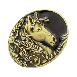 Fivela de cinto de cowboy em bronze americano gravada retrô com cabeça de cavalo e animal fashion