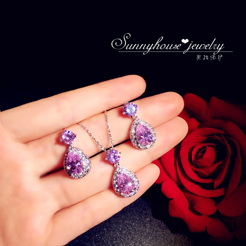 

CC ожерелье в форме капли воды аксессуары для свадьбы наборы ювелирных изделий для помолвки Свадебный чокер розового цвета S013