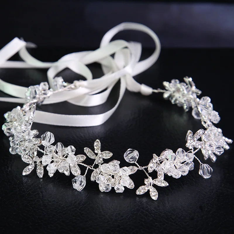 Hot White Handmade Crystal Headdress Bridesmaid Wedding Wreath Bridal Headband Rhinestone Floral Princess Wedding Accessories