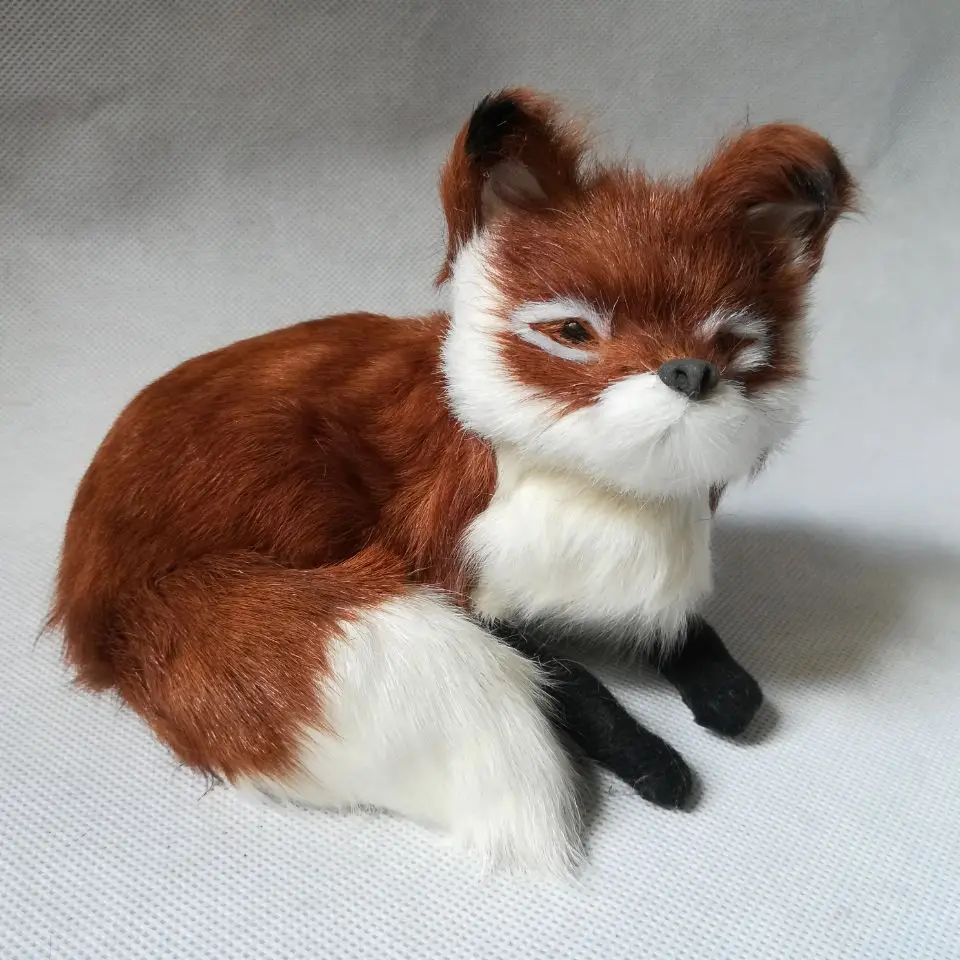 

15x11x13cm brown prone fox hard model toy polyethylene & furs handicraft,decoration gift, baby toy p0400