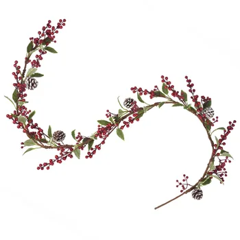 

180cm Christmas Garland Simulation Red Berry with Pine Cone Holiday Decoration