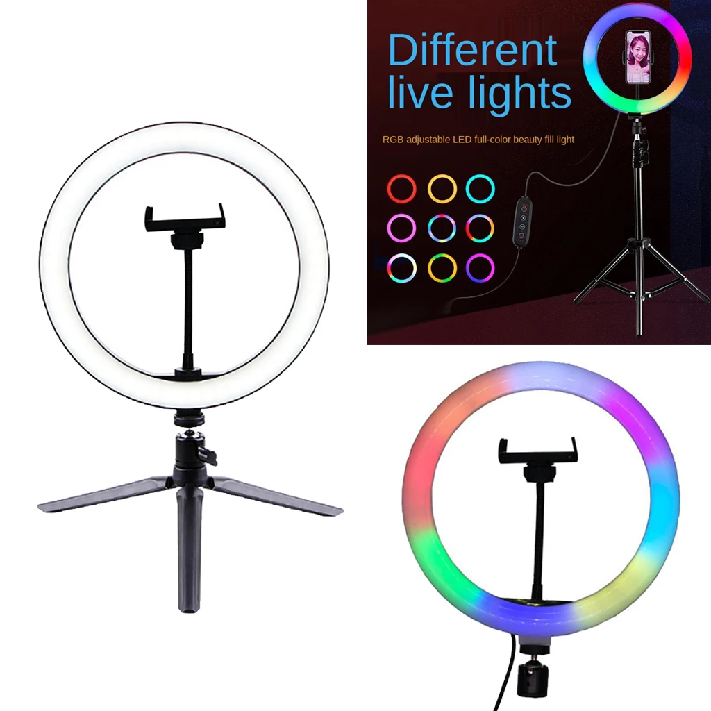 Selfie  Light with Stand, 10 Inch RGB Desk  Light with Tripod Stand And