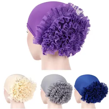 

Solid Color Lace Flower Women Muslim Hijab Turban Arabic Head Scarf Cap Hat make you elegant and charming