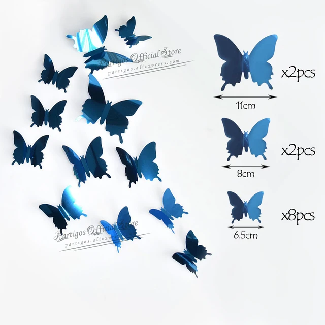 12Pcs 4D Hollow Butterfly Wall Sticker DIY Home Decoration Wall Stickers wedding Party Wedding Decors Butterfly Kids Room Decors blue