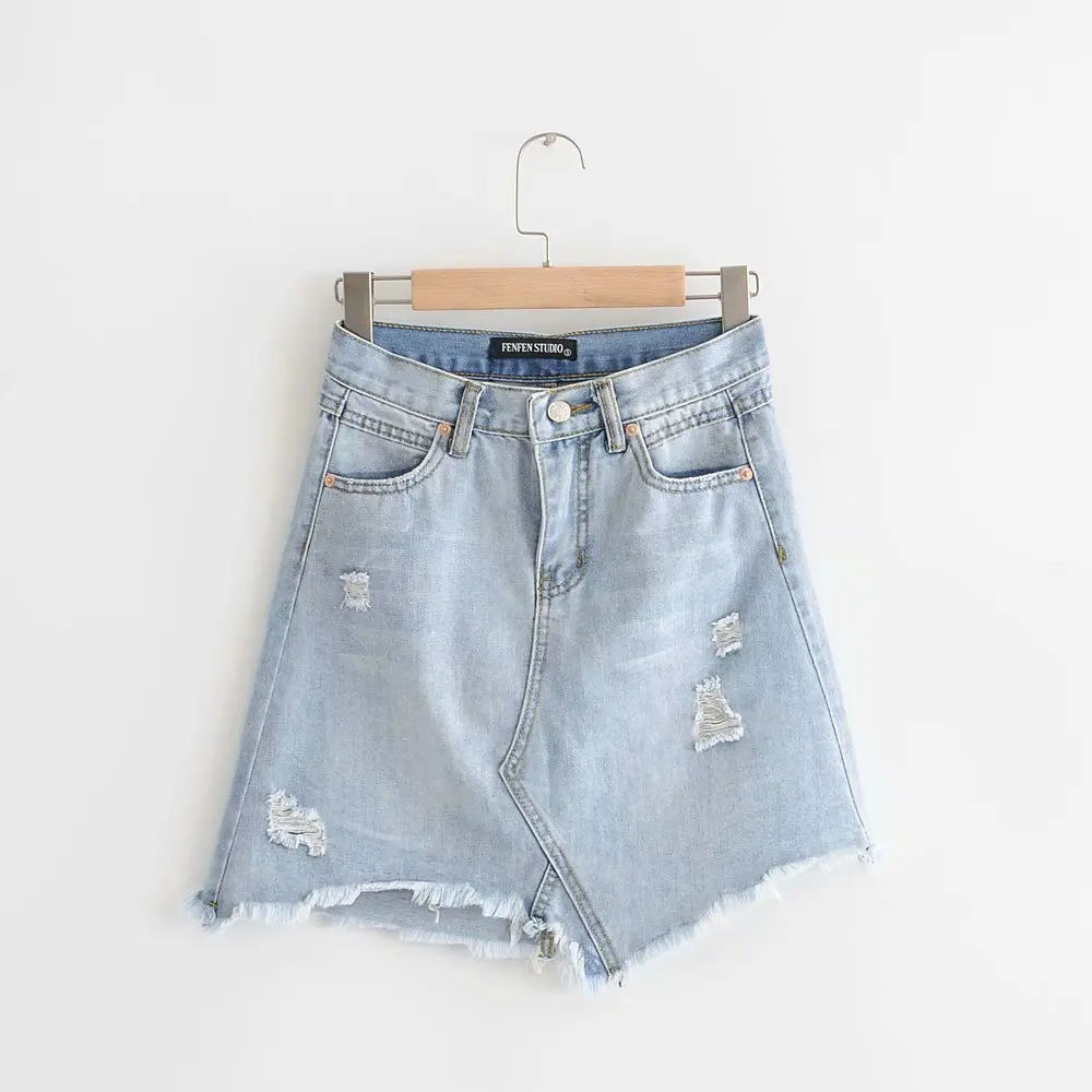

2018 Western Style Spring And Summer WOMEN'S Dress New Style Perforated Hole Decoration Mini Denim Skirt