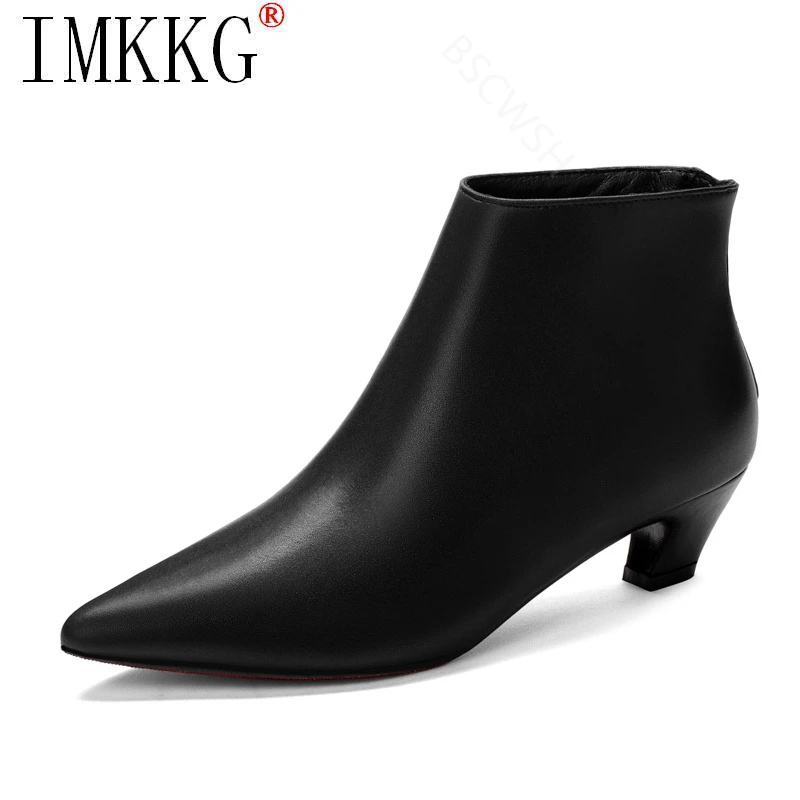 Sexy Med Heels Dress Boots Women's Pointed Toe Bare Boots Black Booties