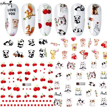

Monja 7 Pcs/Set Water Transfer Nail Art Sticker Cute Dog Cat Cherry Design DIY Watermark Nail Decal Manicure Decorations