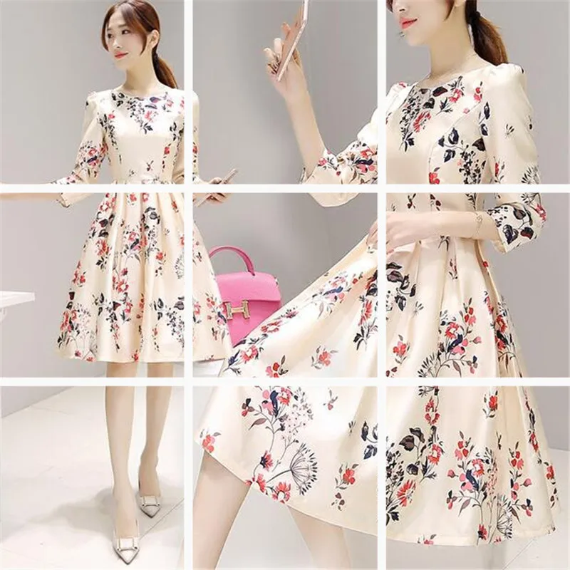 

211 # Spring Clothing New Style Three-quarter-length Sleeve Mid-length Dress Elegant Base Slim Fit A- line Skirt Children