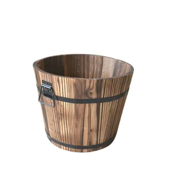 

Wooden Garden Treasure Round Outdoor Pot Home-Decor Flower Planter Retro