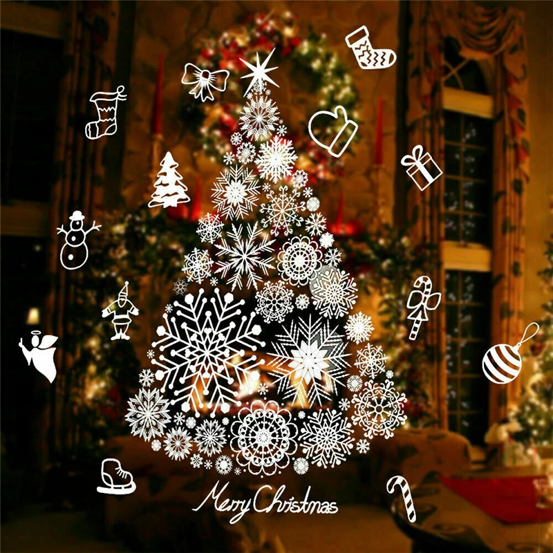 Рождественские наклейки на окна, детская комната, многоразовая белая Рождественская Снежинка, наклейки на окна, украшения, наклейка, декор на год - Цвет: 4